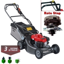 Modello professionale a cardano HRH HONDA, in grado di lavorare il modo intenso, su erba alta, per lunghi periodi. Perfetto sia raccolta che Mulching. Il kit è fornito di serie.