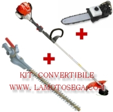 Kit convertibile da decespugliatore, potatore, tosasiepi, pulizia di aree verdi e motore 4 tempi Emak potente e pulito. 